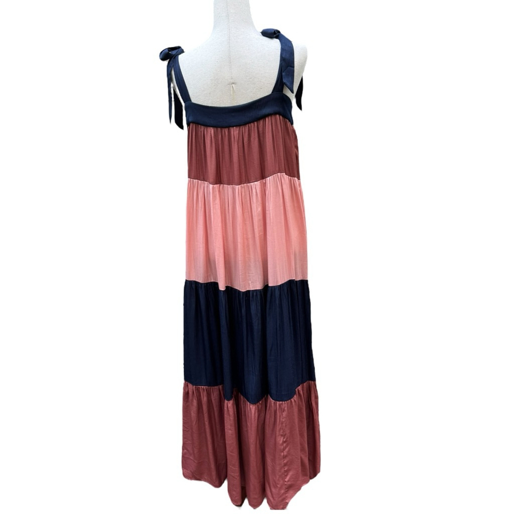 FRNCH Paris Tiered Maxi Dress M Tie Strap Colorblock Boho Viscose Summer Beach - Picture 7 of 14